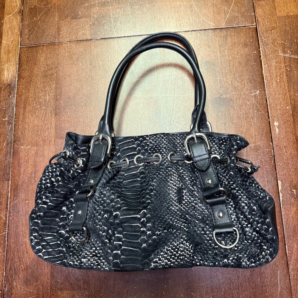 Adrienne Vittadini Handbag Women Medium Black Silver Faux Snakeskin Shoulder